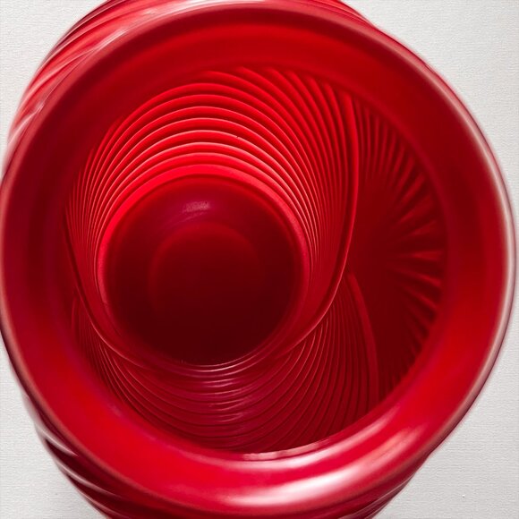 Vintage Anchor Hocking Red Glass Vase Art Deco Ribbed Draped Pleated 12.5” Tall - Picture 5 of 13